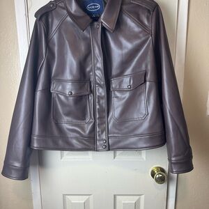 Scoop Women's Dark Brown Faux Leather Snap-Front Jacket